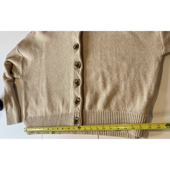 Quince 100% Organic Cotton Cropped Cardigan Womens Sz L Cement Tan Minimalist - Picture 7 of 11